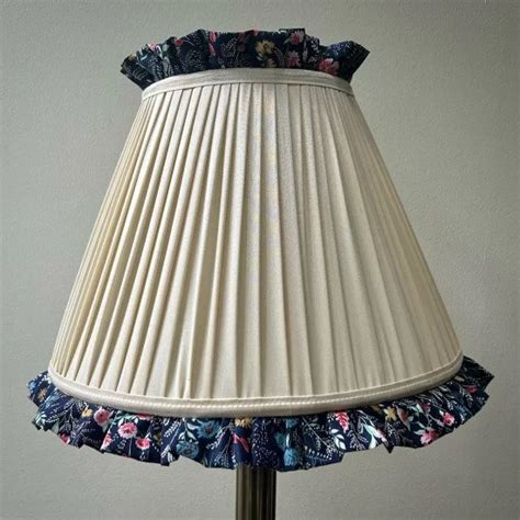 Cream Navy Floral Ruffled Fabric Lampshade