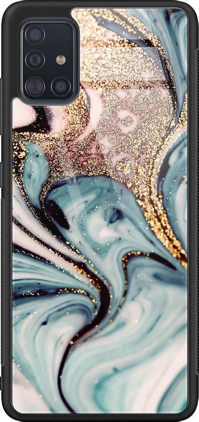 Samsung Galaxy A51 Glazen Hardcase Marmer Blauw Goud Marmer