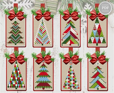 Cross Stitch Pattern Christmas Tree Gift Tags Stitch Christmas Etsy