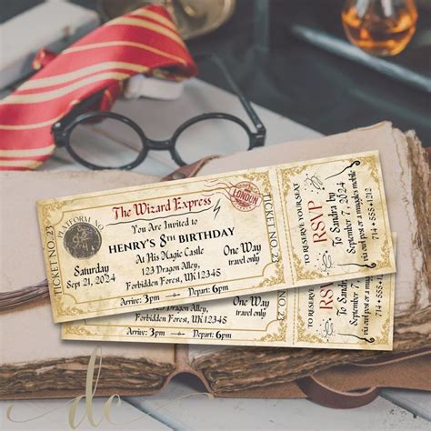 Wizard And Witches Train Ticket Birthday Party Invitation Printable