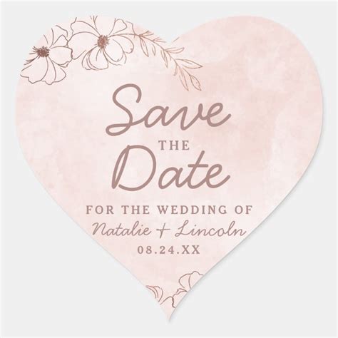 Blush Pink And Rose Gold Foil Floral Save The Date Heart Sticker Zazzle