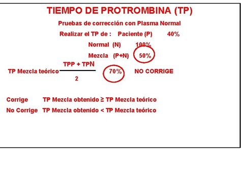 Coagulograma Correccin Con Plasma Normal TIEMPO DE PROTROMBINA