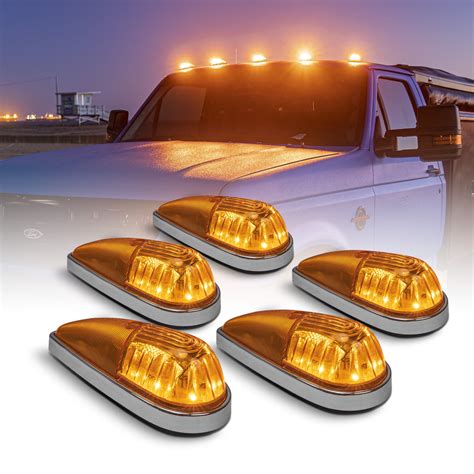 Amber LED Teardrop Cab Marker Lights Kit Chrome Base DOT FMVSS 108