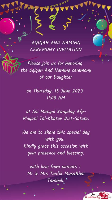 AQIQAH AND NAMING CEREMONY INVITATION Free Cards