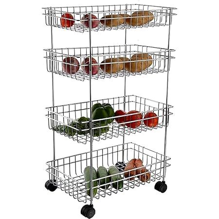 LiMETRO STEEL Stainless Steel Fruit Vegetable 4 Stand Kitchen Trolley