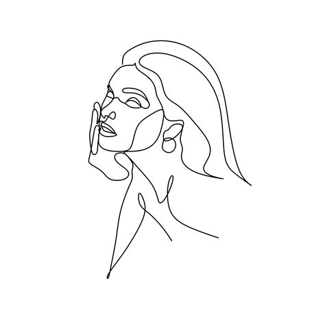 Feminine Face Line Art Vector. Minimalist Line Drawing Woman Face ...