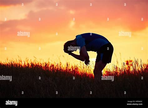 Silhouette Of Runner Outdoor Cross Country Running Pensive Young Man