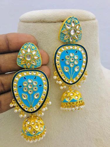 Golden Brass Meenakari Handmade Stone Jhumki Earrings At Rs 350 Pair In