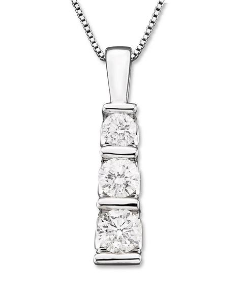 Macys Three Stone Diamond Pendant Necklace In 14k White Gold Or 14k