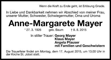 Traueranzeigen Von Anne Margarete Mayer Trauer Nn De