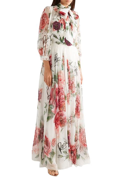 Dolce Gabbana Pussy Bow Floral Print Silk Chiffon Gown The Outnet