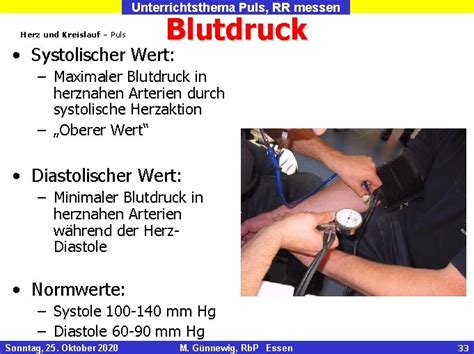 Unterrichtsthema Puls Rr Messen Herzkreislauf Puls Und Blutdruck