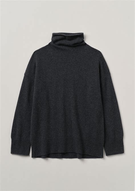 Roll Neck Wool Cashmere Sweater Charcoal Toast