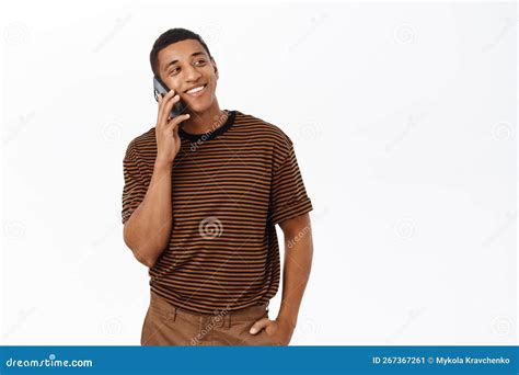 Happy Smiling African American Man Talking on Mobile Phone. Guy Calling ...