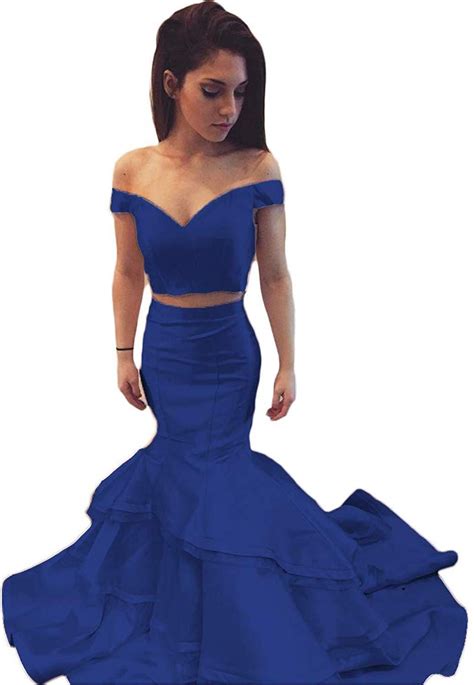 Ever Beauty Womens Off The Shoulder 2 Piece Prom Dress 2020 Long Satin