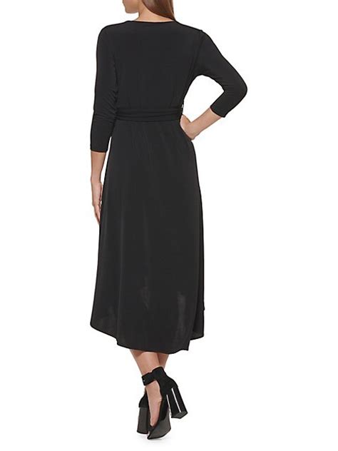 Belted Surplice Sharkbite Midi Dress