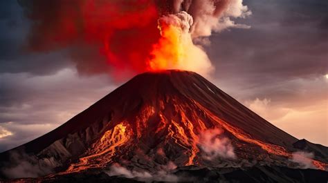 Premium AI Image | Volcano eruption with red lava escaping from the ...