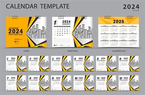 Set Template Kalender 2024 Dan Tahun 2025 Set 12 Bulan Kalender Meja