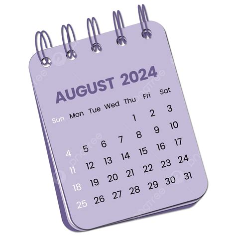 Transparent Calendar August 2024 Vector August 2024 Calendar 2024 ...