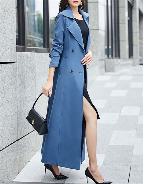 Womens Trench Coat Trench Jacket Long Trench Coat Blue Etsy