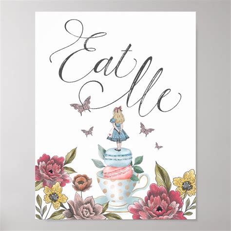 Eat Me Vintage Alice In Wonderland Tea Party Poster Zazzle