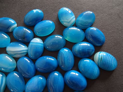 18x13x5mm Natural Striped Teal Agate Gemstone Cabochon Dyed Oval