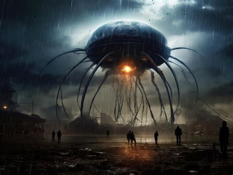 Premium Ai Image Invasion Of Metallic Aliens From War Of The Worlds