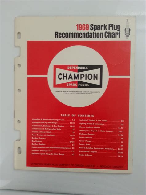 1969 Champion Spark Plug Recommendation Chart Vintage Ignition