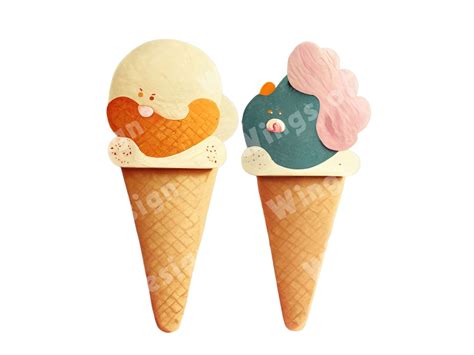 Funny Face Ice Cream Cone Clipart Illustration Downloadable PNG File, Transparent Background ...