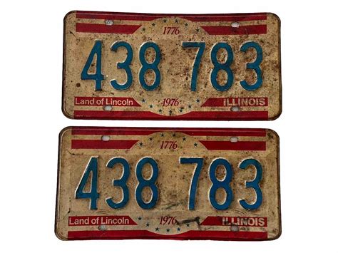 Vintage License Plates Illinois Bicentennial Pair Matched