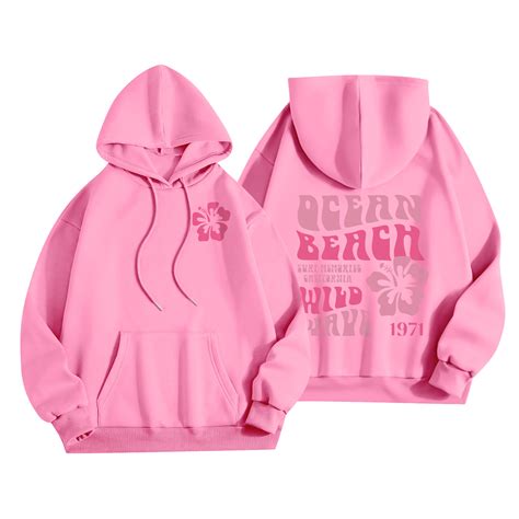 Julmcomo Pink Palm Puff Hoodie Preppy Oversized Long Sleeve Sweatshirt