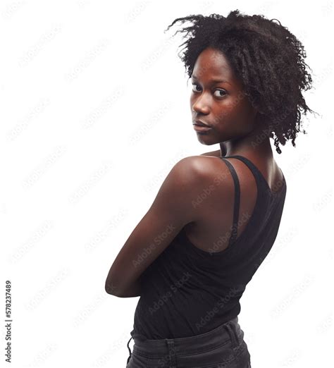 The African Black Woman From Jamaica Slightly Leans Back Confidently