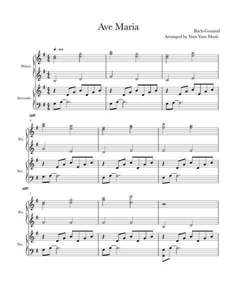 Bach Gounod Ave Maria Piano Duet Sheet By Yum Yum Music