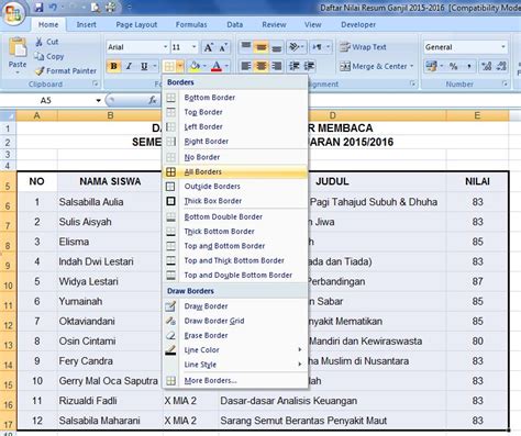 Cara Membuat Garis Miring Dalam Kolom Tabel Pada Excel Hongkoong