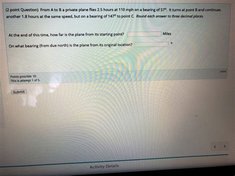 Solved 2 Point Question From A To B A Private Plane Flies Chegg