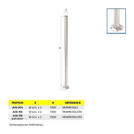 Poteau Inox Simple Au Sol Pour Garde Corps Metalideal