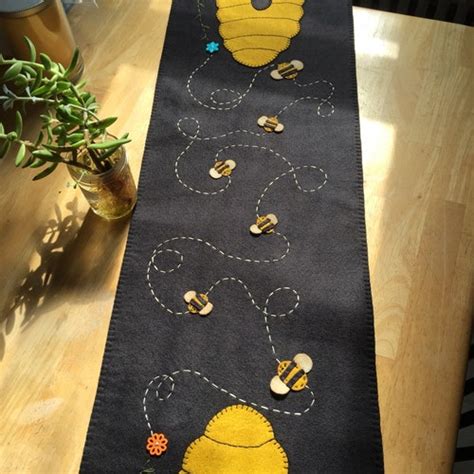 Primitive Bee Hive Skep Table Runner Is A Black Background Etsy