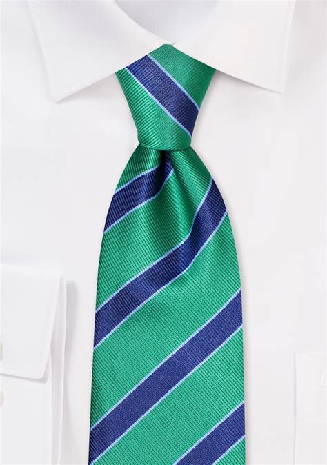 Repp Tie In Kelly Green And Navy Blue Mens Repp Striped Tie In Green