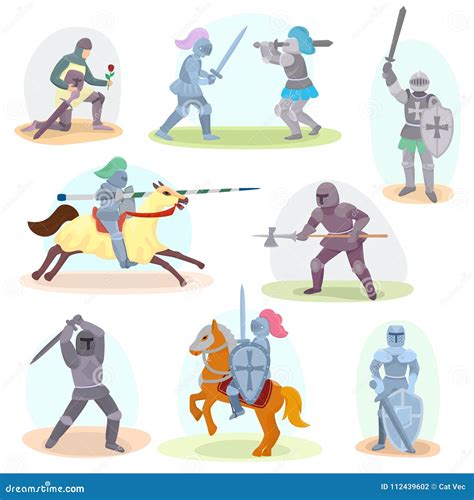 Knight Vector Medieval Knighthood and Knightly Character with Helmet ...