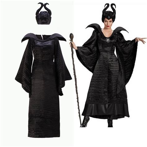 Movie Maleficent Costume Adult Women Witch Dress Demon Cosplay Uniform