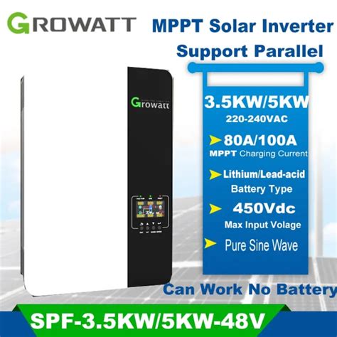 อินเวอร์เตอร์ Growatt Hybrid Solar Inverter 3 5kw 5kw 48v 220v Mppt 80a 100a บริสุทธิ์ Sine Wave