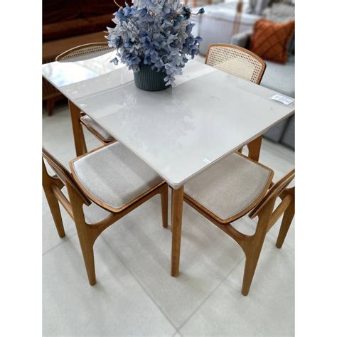 Mesa De Jantar Turquia Cm Tampo Vidro Off White Cadeiras