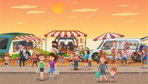 Premium Vector | Flea market scene in cartoon style