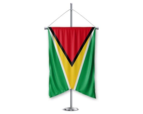 Premium Photo Guyana Up 3d Flags On Pole Stand Support Pedestal