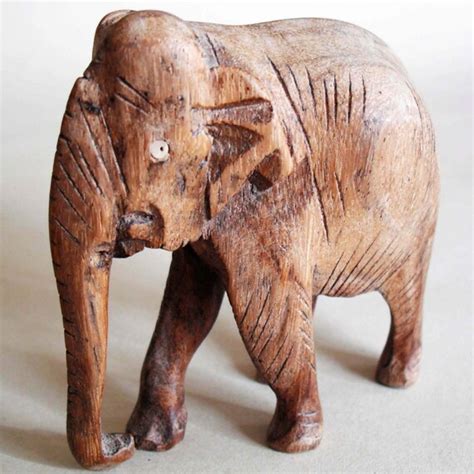 Vintage Hand Carved Solid Wood Indian Elephant