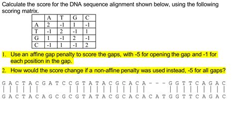 Solved Calculate The Score For The Dna Sequence Alignment