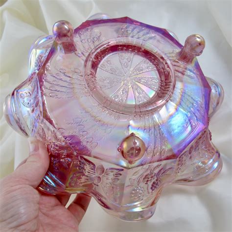 Fenton Butterfly Berry Fantail Lilac Pink Carnival Glass Bowl Carnival Glass