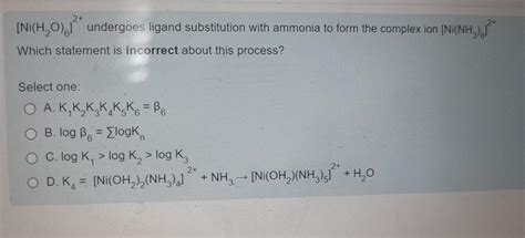 Solved Ni H2O 6 2 Undergoes Ligand Substitution With Chegg