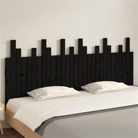 Tête de lit murale en bois massif de pin OMABETA Noir 185x3x80 cm