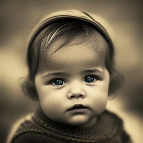 Ultrarealistic Vintage Cute Baby Photo Close Up Portrait Ambient Light